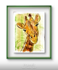 Giraffe Green Painting By Alannah Dyer- Acrylic 8.5x11 in Beautiful Africa