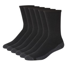 Hanes mens Hanes Mens Socks, 6-pair Pack Max Cushion Crew, Black/Grey Foot Bo...