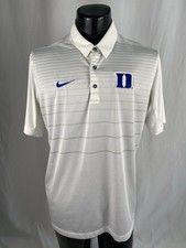 Duke Blue Devils Shirt Men’s Large Nike Dri-Fit White Striped Short Sleeve Polo