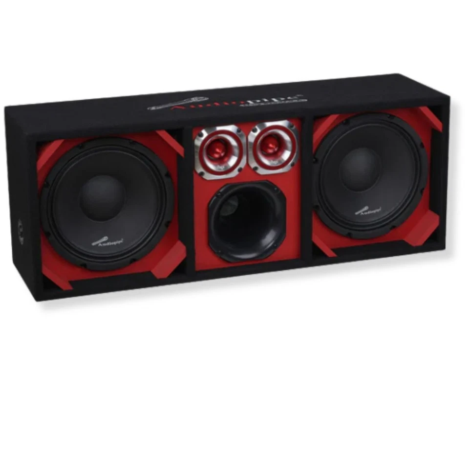 Caixa de alto-falante vermelha totalmente carregada com woofers 2x 10", drivers 6x 6", tweeters 4x 4" - Imagem 2 de 4
