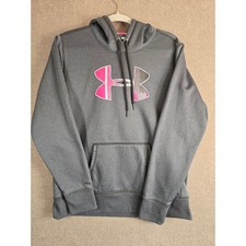 Under Armour Storm Hoodie Gray Pink Logo Fleece Sweatshirt Womens Medium 0315
