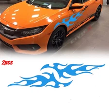 Car Side Body Door Fender Vinyl Flame Graphics Decal Racing Stripe Sticker Blue