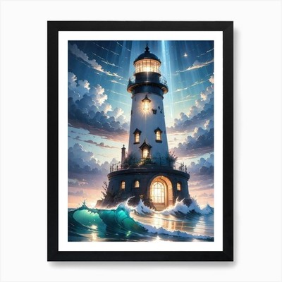 Ein Leuchtturm mitten im O gerahmtes Wandbild Poster Leinwanddruck Bild