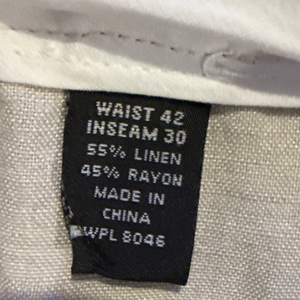 Alfani 男式 42x30 裤子 55% 亚麻内缝 30 奶油色 — 第 4/4 张图片