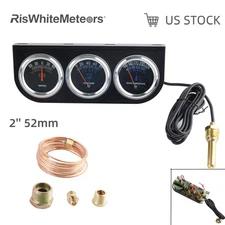 Black 2'' 52mm Triple Gauge Set Water Temp Oil Pressure AMP Meter Mechanical