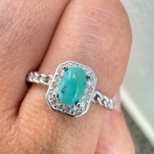 925 Sterling Silver Ring Turquoise 5x3mm Natural Blue Gemstone Zircon Women