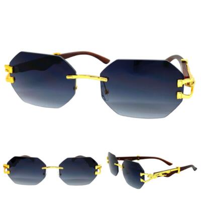 CLASSY Elegant Sophisticated Modern Retro SUN GLASSES Gold & Faux Wooden Frame