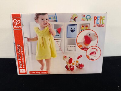 Hape Pepe Pull Along Wooden Spotted Dog Toy for Toddlers Toy New