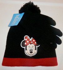DISNEY MINNIE MOUSE KNIT HAT AND GLOVES SET RED AND BLACK ONE SIZE NEW