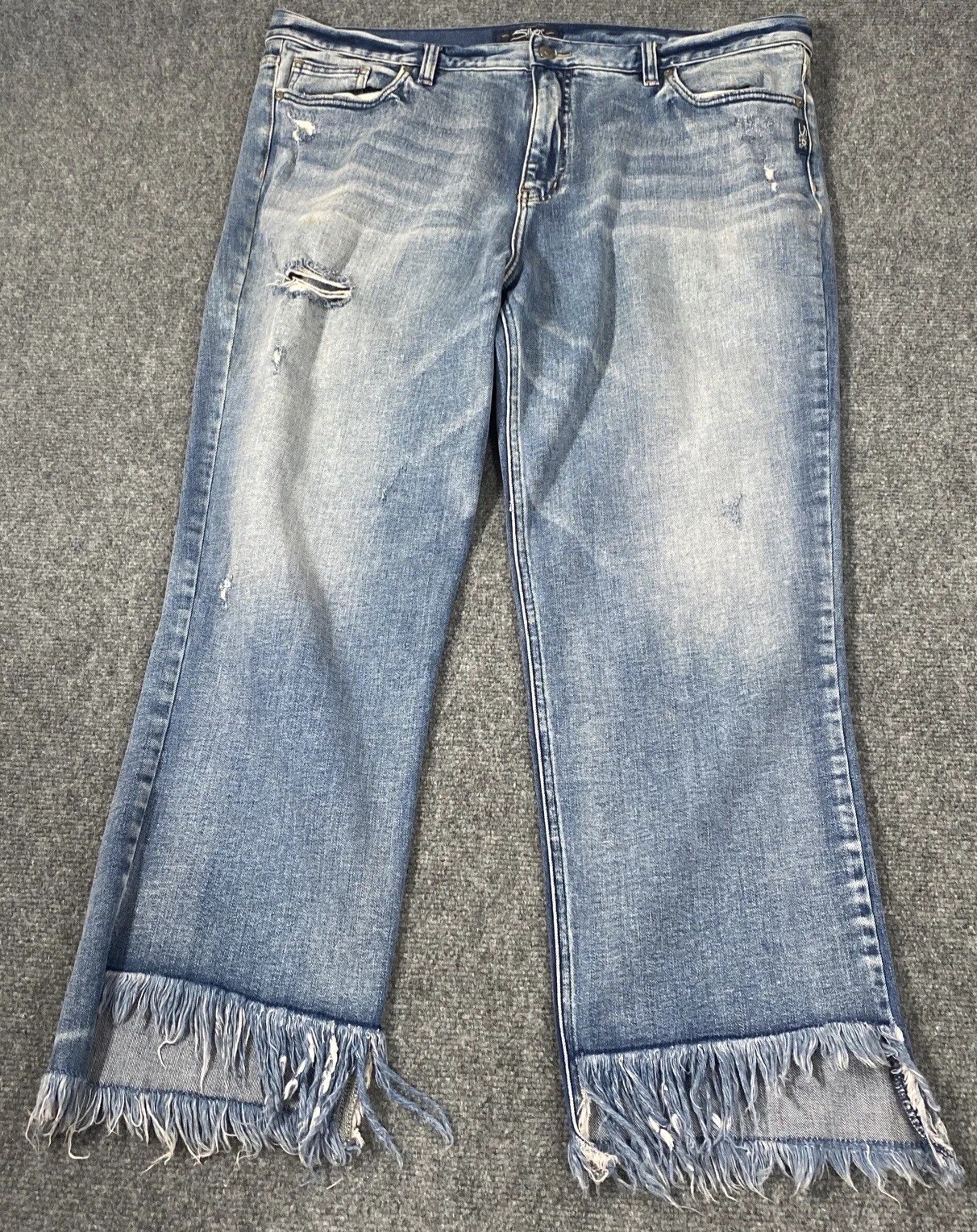Silver Jeans Mens 36x27 Blue Raw Hem Distressed Solid Denim
