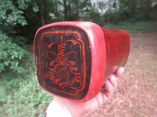 Antico cuscino cinese oppio 10 3/4" x4 1/2" x 4 1/2" laccato provincia del Fujian