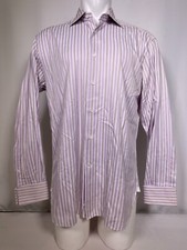 Ermenegildo Zegna Pink Purple Striped Button Up Dress Shirt Men's 42 16.5