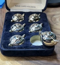 Vintage Fortunoff Silver Plate Teapot Name Place Card Holders Tea Party