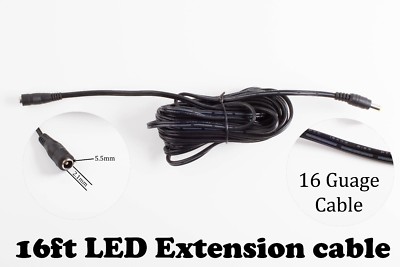 LEDupdates 16ft DC Extension Cable for Power Supply 5.5mm x 2.1mm DC Plug