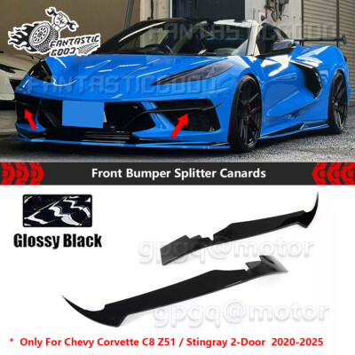 For Corvette C8 Z51 Stingray 2020+ Black Front Bumper Splitter Canard Trims Pair
