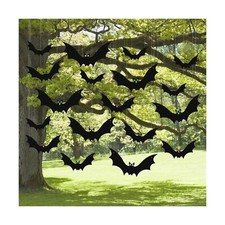 18 Pcs Hanging Bats Halloween Decoration Outside, Large Flying Plastic Bats...