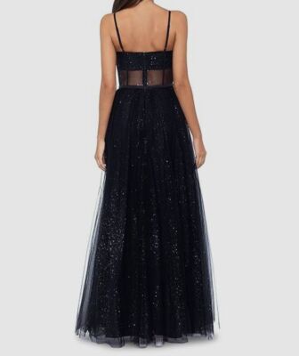 Betsy & Adam Womens Glitter Pleated Evening Dress Black 4