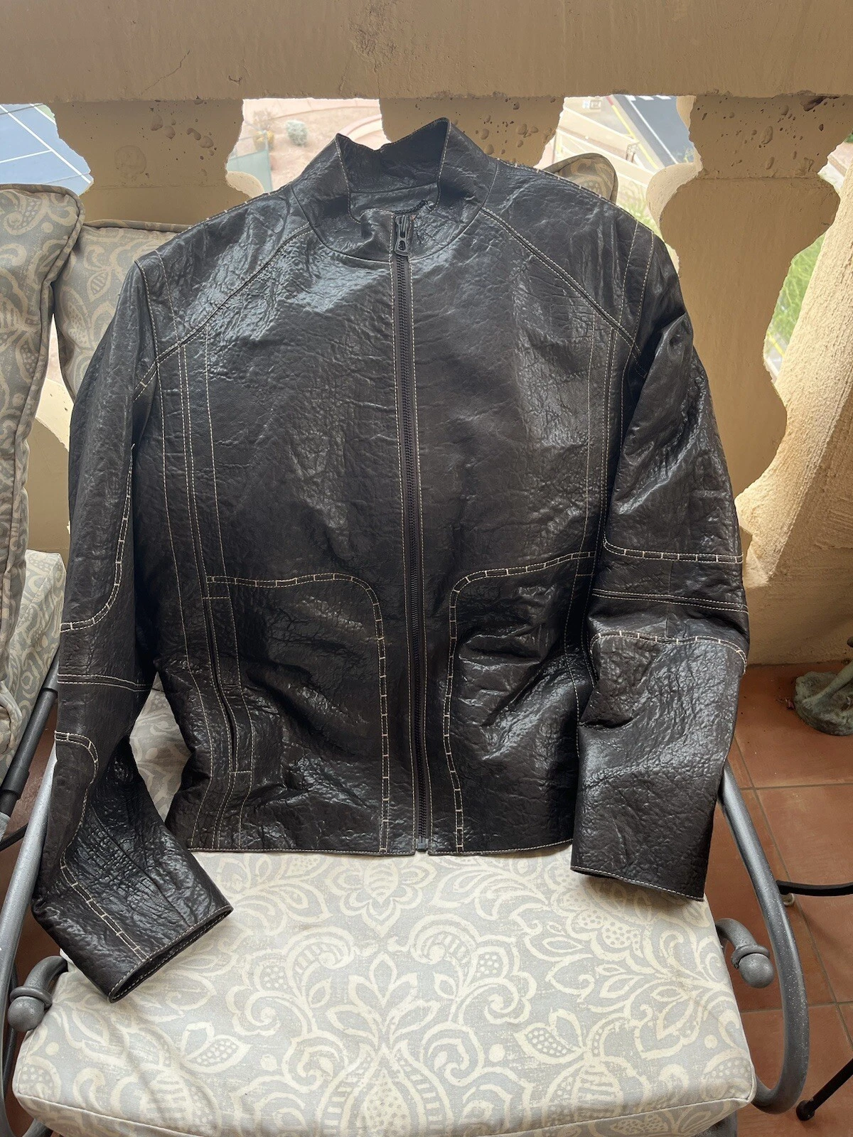 Hugo Boss Lamb Brown leather Racer jkt SZ 46R Casual SUPERB - product detail image 3