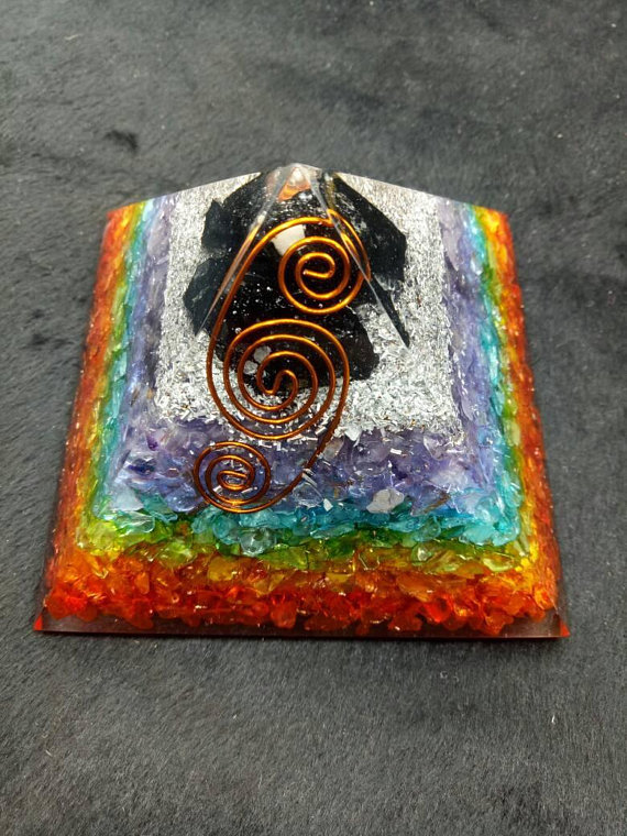 Black Tourmaline Orgone Pyramid for Protection & Security | Orgonite pyramids with Copper Coil and Crystal Quartz for Chakra Protection