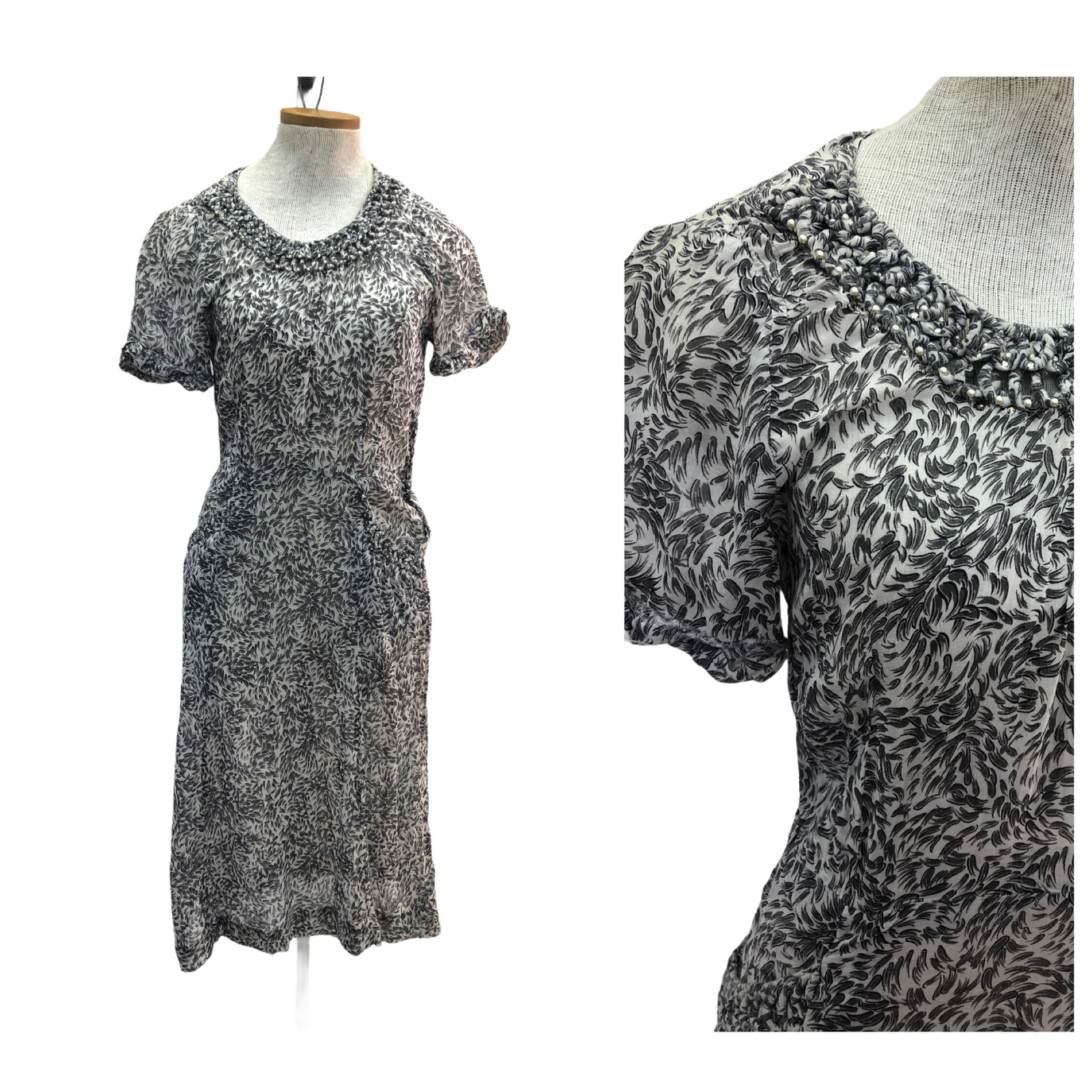 Vintage VTG 1930s 1940s Sheer Gray Jeweled Short … - image 1