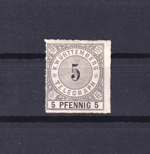Württemberg Telegrafenmarke 5 Pf. Mi.Nr. 14 ungebraucht mit Falz, 1880 - Afbeelding 1 van 2