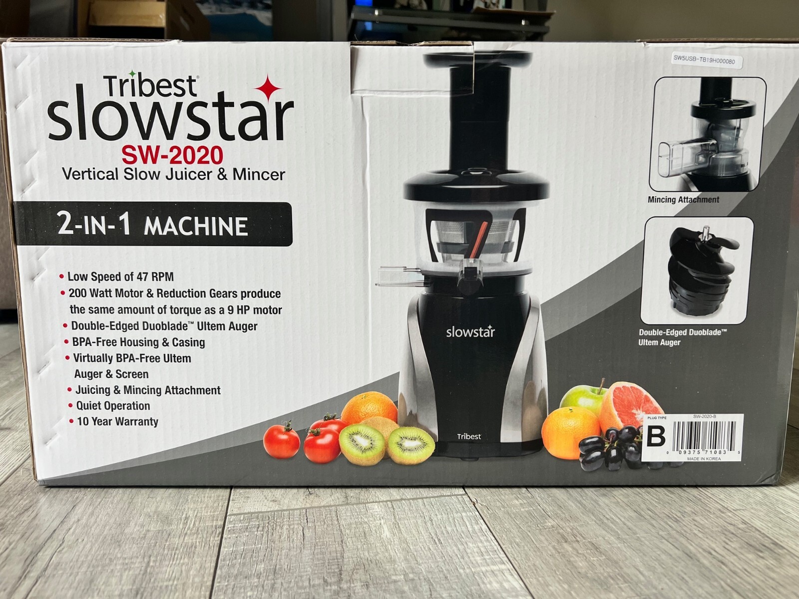 Slowstar SW-2020 Tribest Vertical Masticating Cold Press Juicer/Juice Extractor