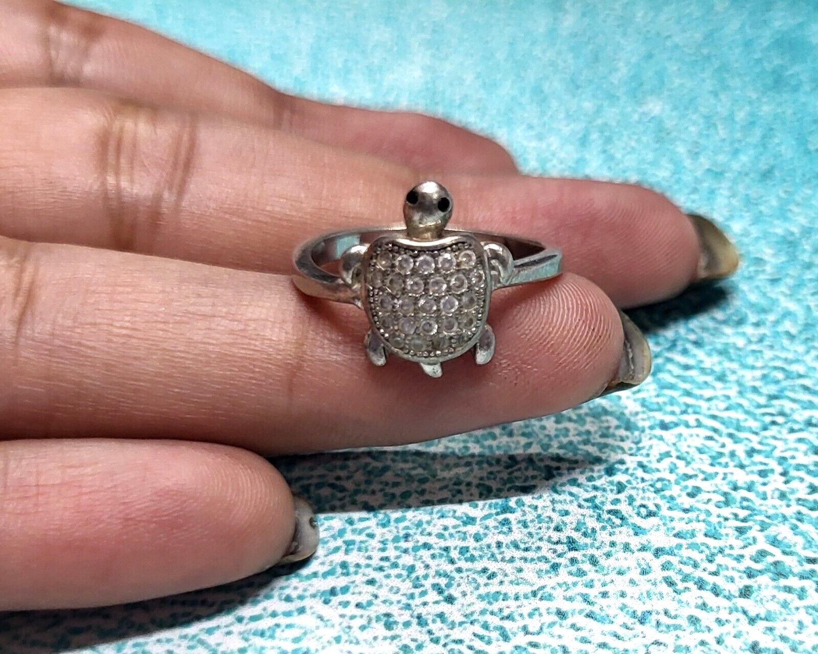 Solid 925 Sterling Silver Vintage Turtle Ring wit… - image 3