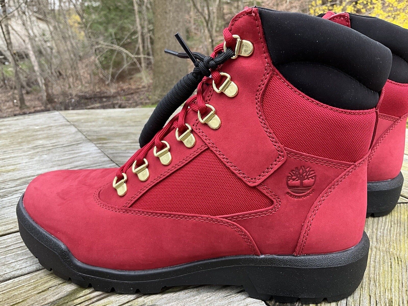 Men’s Timberland Dark Red Nubuck 6” Leather Waterproof Field Boots Sz. 9.5 M NIB