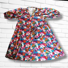 Vintage Floral Caftan Mumu Dress 70s Floral Balloon Sleeves Glam Loungewar