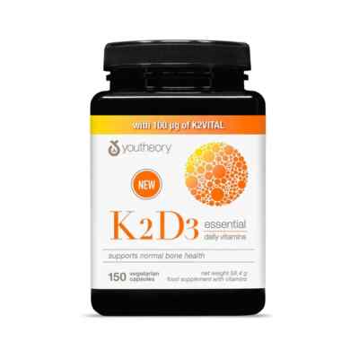 Youtheory K2 D3 unterstützt Herz-Kreislauf-Funktion & Knochenheilung 150 Tabletten