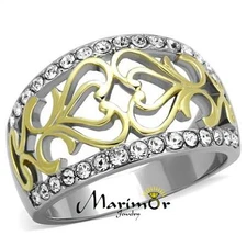 Womens Stainless Steel Two Toned 14k Gold Plated Celtic Crystal Anniversary Ring