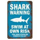 Vintage Shark Warning Tin Metal Sign Swim at Own Risk Humorous 8x12