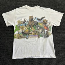 Vintage North American Wilderness T Shirt Single Stitch White Hanes Beefy L USA