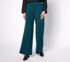 Dennis Basso Regular Luxe Crepe Wide Leg Pants Midnight Green S New