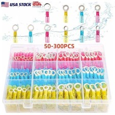 50-300Pcs Waterproof Heat Shrink Wire Connectors Crimp Ring Terminals 22-10AWG