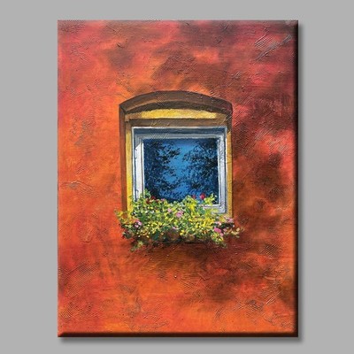 Original painting acrylic window wall leaves shadow reflection flowers GeeBeeArt