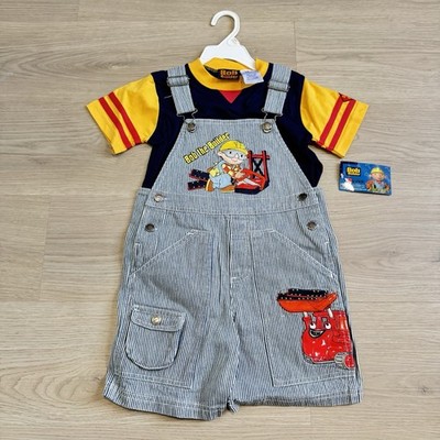 Vintage Bob The Builder Overalls Bib Denim Striped Jeans 2 Piece Set 4T NEW NWT