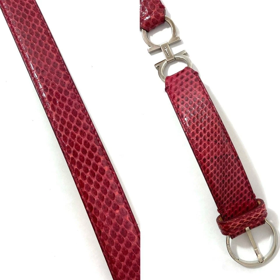 Cinturón de cocodrilo Salvatore Ferragamo Gancini mediano cuero rojo Foto 4 de 4