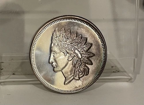 Liberty Indian Head One Troy Ounce Silver Round, .999 Fine Silver