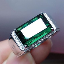 Natural Blue Green Tourmaline Ring for Men Gemstone Inlay Male Jewelry Gift