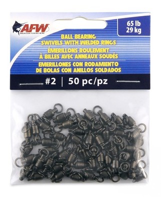 Solid Brass Ball Bearing Swivels with Double Welded Rings, Size #2, 65 lb Tes...