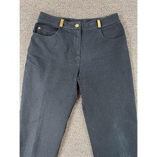 St John Sport Pants Womens 6 Black Stretch Straight Leg Gold Hardware Twill