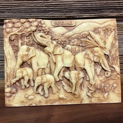 Sri Lankan Lucky Herd Of Elephant Family Table Decor 3D Sculpture Art Picture