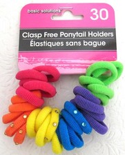 Girl's Ponytail Holders Clasp Free Multicolor with Rhinestone Accents 30 ct. New