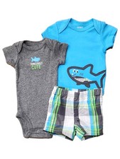 Carters Infant Boys Blue 3pcFerociously Cute Bodysuit, Shirt  Shorts Set NB