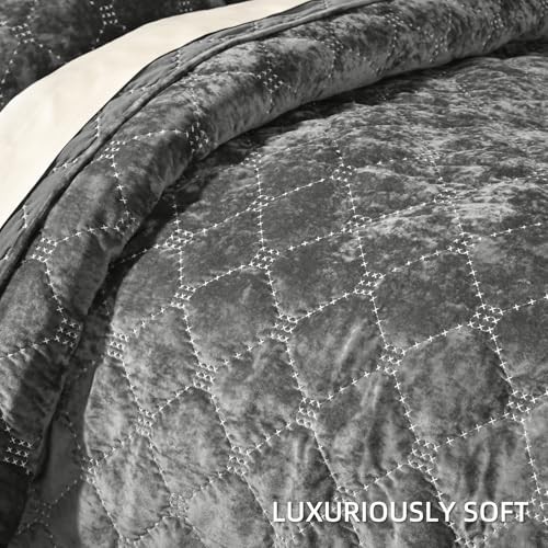 Luxury Velvet Quilt Set King Size, Lightweight Velvet King(108"x92") Star-grey - Bild 5 von 8