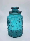 FEDERAL GLASS teal blue canister jar BIG SHOWOFF wheat sheaf scroll vintage 70s