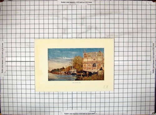 Original Old Antique Print Colour River Isis Boats