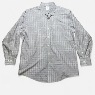 Brooks Brothers Regent Gray Plaid Mens Button Up Shirt Size Large