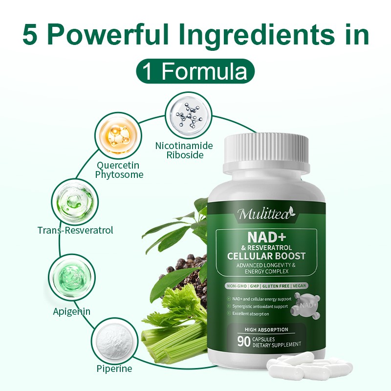 180 Pills NAD+ Nicotinamide Riboside Resveratrol Capsules Anti-Aging Antioxidant